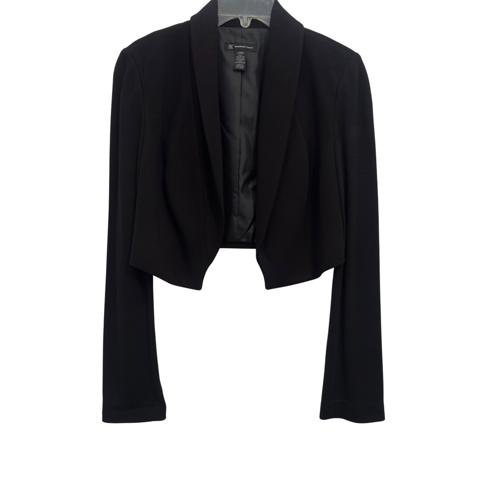 NWT INC Cropped Blazer Womens L Black Ponte Shawl Collar Stretch Office Siren